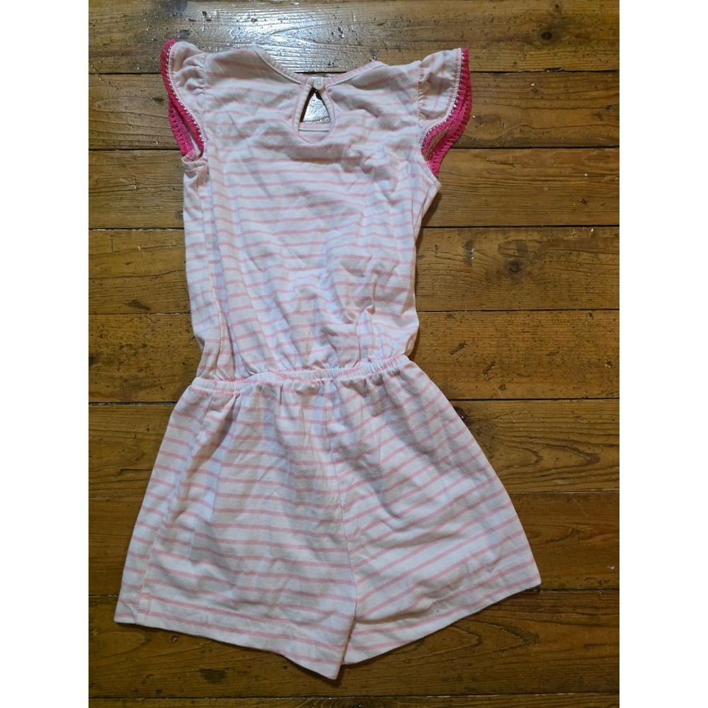 The Childrens Place Girls Pink White Striped Flutter Sleeve Romper 3T - Picture 3 of 3